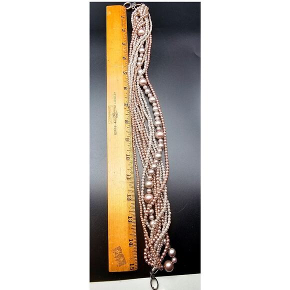 Talbots Multi-strand beaded necklace muted cream pink colors - Picture 7 of 7